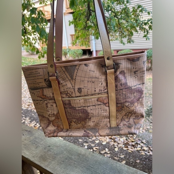 Allan Edmond world canvas leather tote brown 16 x 12 preppy travel work - Picture 3 of 15